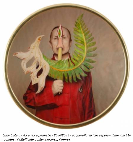 Luigi Ontani - Alce felce pennello - 2000/2003 - acquerello su foto seppia - diam. cm 110 - courtesy Frittelli arte contemporanea, Firenze