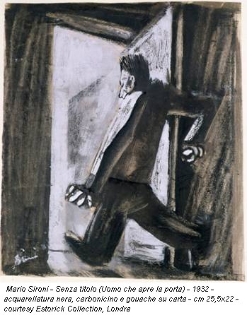 Mario Sironi - Senza titolo (Uomo che apre la porta) - 1932 - acquarellatura nera, carbonicino e gouache su carta - cm 25,5x22 - courtesy Estorick Collection, Londra