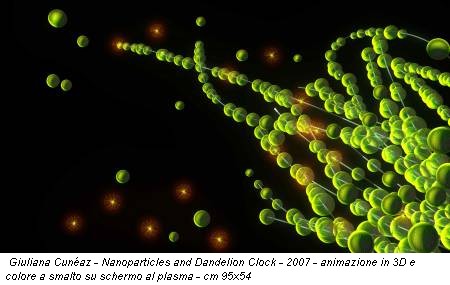 Giuliana Cunéaz - Nanoparticles and Dandelion Clock - 2007 - animazione in 3D e colore a smalto su schermo al plasma - cm 95x54