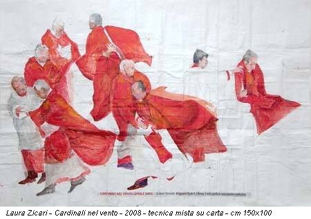 Laura Zicari - Cardinali nel vento - 2008 - tecnica mista su carta - cm 150x100
