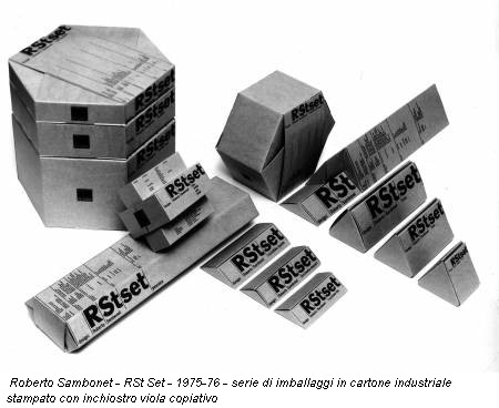 Roberto Sambonet - RSt Set - 1975-76 - serie di imballaggi in cartone industriale stampato con inchiostro viola copiativo