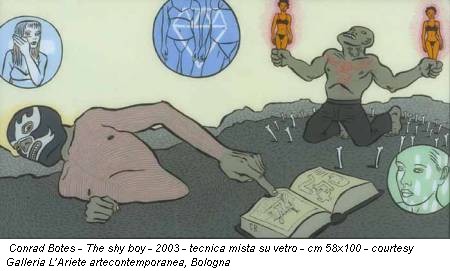 Conrad Botes - The shy boy - 2003 - tecnica mista su vetro - cm 58x100 - courtesy Galleria L’Ariete artecontemporanea, Bologna