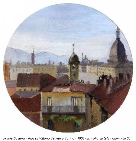 Jessie Boswell - Piazza Vittorio Veneto a Torino - 1938 ca. - olio su tela - diam. cm 35