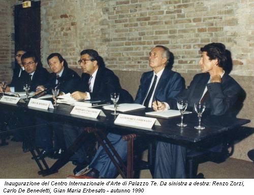 Inaugurazione del Centro Internazionale d’Arte di Palazzo Te. Da sinistra a destra: Renzo Zorzi, Carlo De Benedetti, Gian Maria Erbesato - autunno 1990