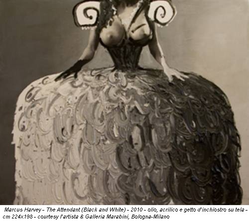 Marcus Harvey - The Attendant (Black and White) - 2010 - olio, acrilico e getto d’inchiostro su tela - cm 224x198 - courtesy l’artista & Galleria Marabini, Bologna-Milano