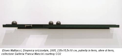 Eliseo Mattiacci, Dinamica orizzontale, 2005, 235x15,5x10 cm, putrella in ferro, sfere di ferro, collezione Galleria Franca Mancini courtesy CO2