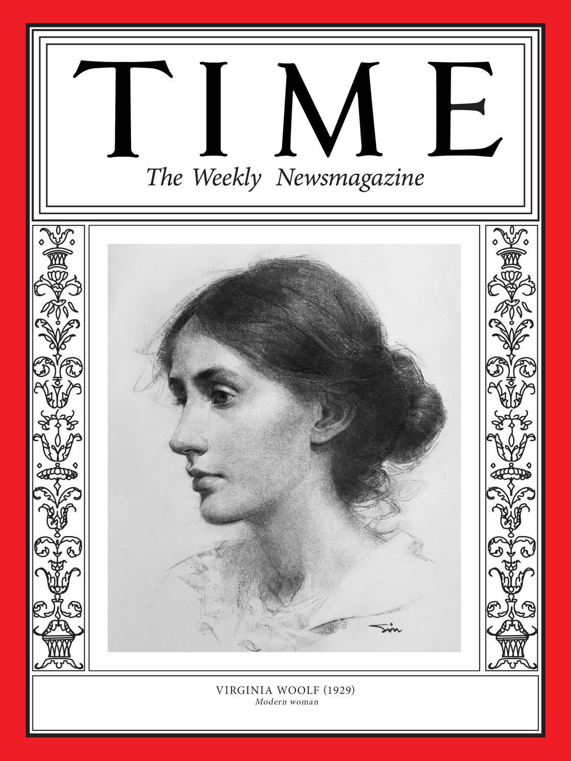 Una delle prime cover per 100 Women of The Year è dedicata alla scrittrice Virginia Woolf (Illustration by Oliver Sin for TIME; George C. Beresford—Hulton Archive/Getty)