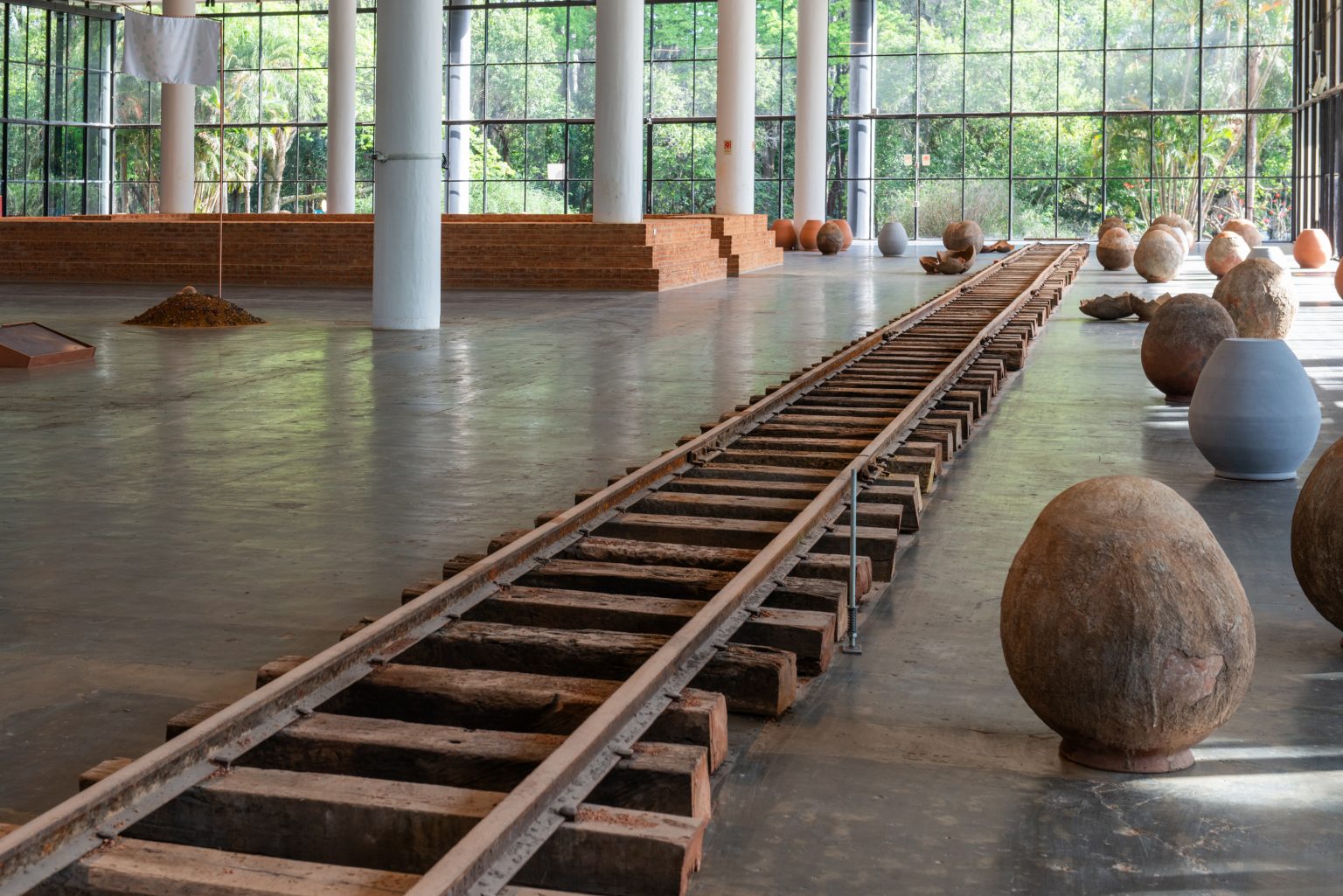 Ibrahim Mahama installation view at the 35th Bienal de São Paulo – Choreographies of the Impossible, 2023 © Levi Fanan / Fundação Bienal de São Paulo